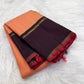 Soft Peach Pink Handwoven Pure Silk Kanchi Pattu Saree with Deep Aubergine Rettapet Border and Zari Buttas