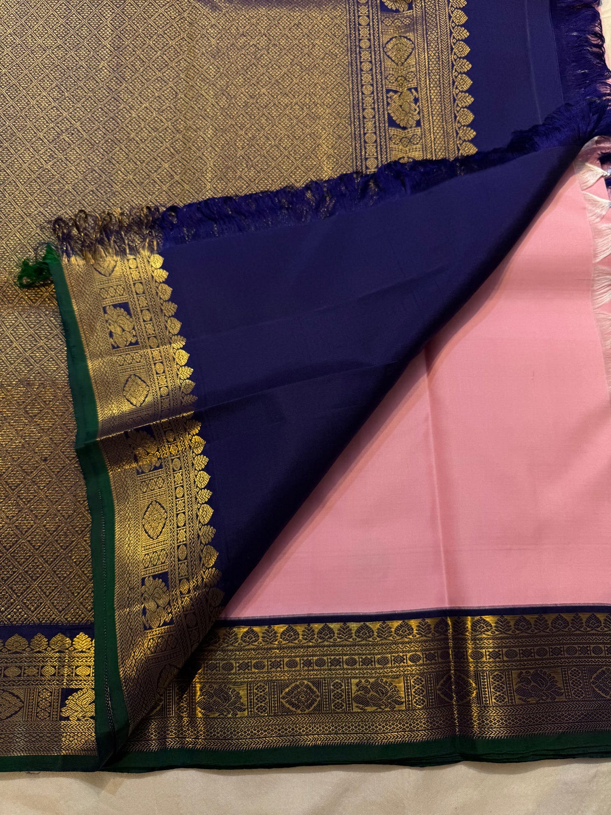 Soft Pink Korvai Kanjivaram silk saree full view