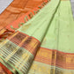 Soft Pistachio Green KanchiPattu silk saree, gold zari butta motif close-up — Idam Living