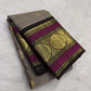 Soft Taupe Grey Pure Silk Kanjipuram Saree — full saree overview, Butta weave with black medallion border — Idam Living