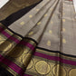 Soft Taupe Grey Kanjipuram Saree — pallu detail with magenta silk-thread accents