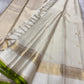 Elegant ivory and green Kanjivaram silk saree with elaborate pallu