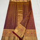 Copper Brown Floral Zari Katan Silk Chanderi Saree, golden buti motifs on the copper-brown body