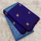 South Indian Kanchipuram silk saree royal blue with floral jaal design – side view