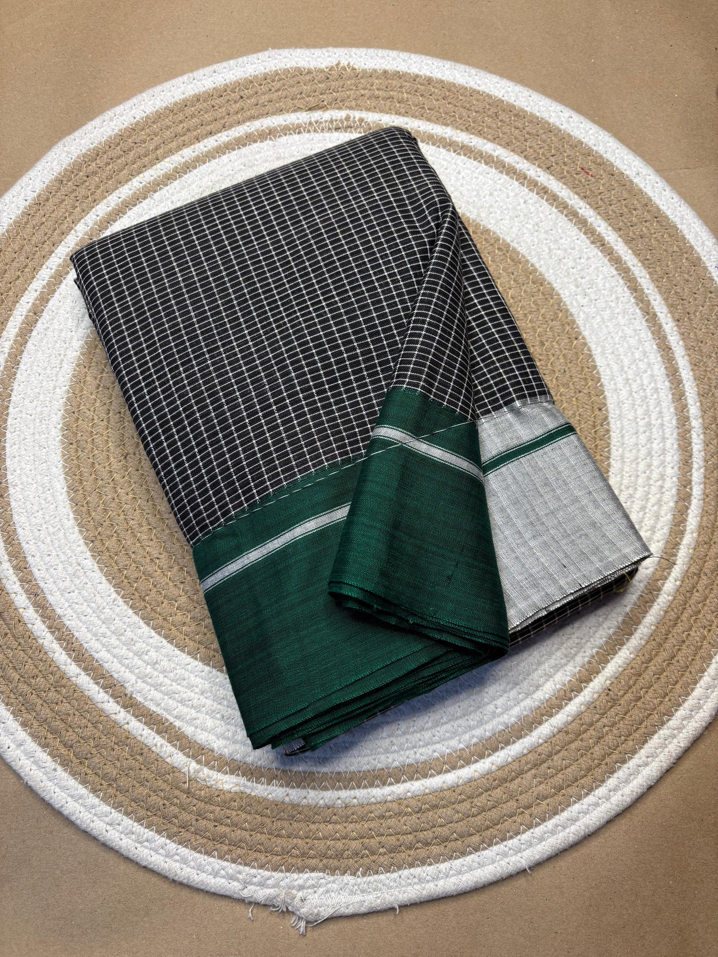 Handwoven Patteda Anchu Cotton Saree from Karnataka with Broad Double Border