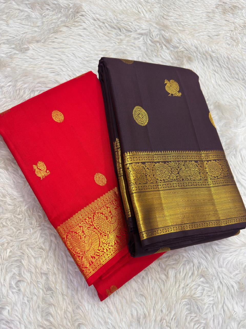 South Indian wedding Kanchipuram silk saree vermillion red – full length view