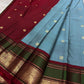 Steel Blue and Deep Green Handwoven Pure Silk Kanjipuram Saree with Mayil Butta and Peacock Silk Thread Zari Border