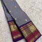 Steel Grey and Kanchana Purple Handwoven Pure Silk Kanchipuram Saree with Mayil Butta and Vanasringaram Yaanai Border