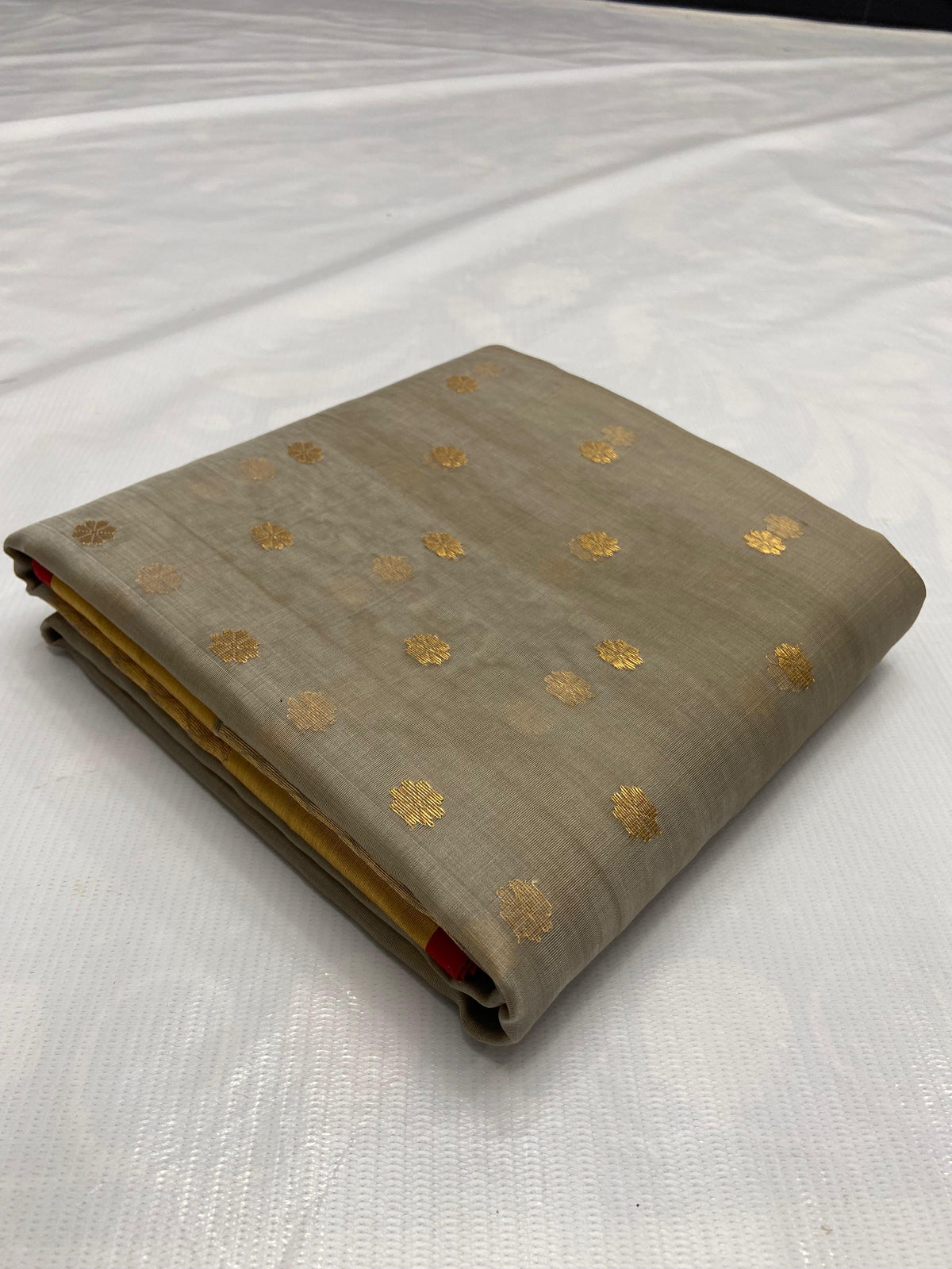 Grey Chanderi with gold floral buttas