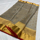 Golden metallic border on grey Chanderi