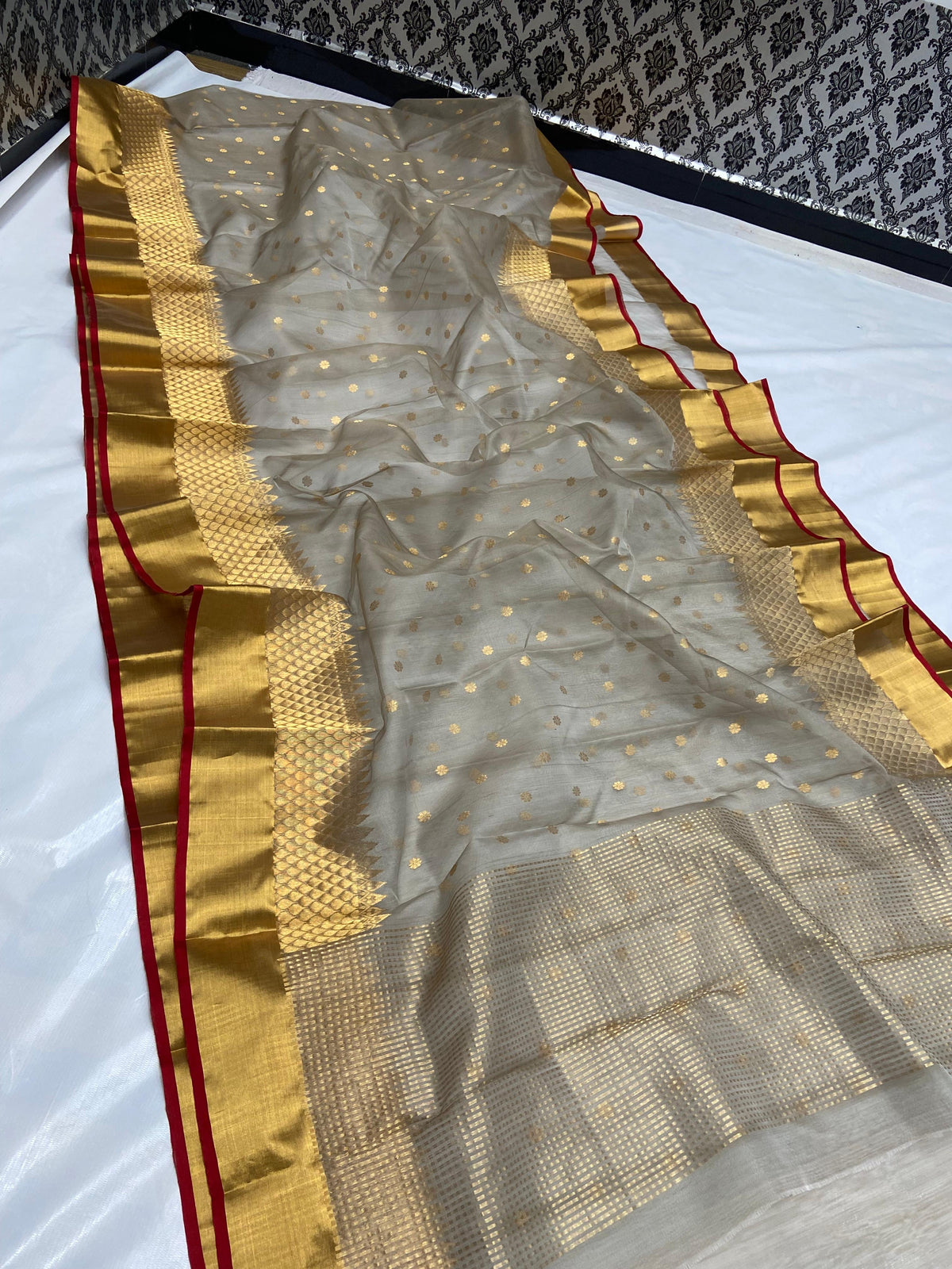 Stone grey Katan Silk Chanderi saree