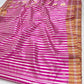 Weave detail of fine stripes on fuchsia pink Pattu Silk Chanderi