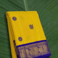 Sunflower Yellow and Royal Violet Handwoven Pure Silk Kanjeevaram Saree with Silk Thread Mayil Chakram Butta