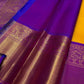 Sunflower yellow and purple Korvai Pure Silk Kanjivaram saree with gold zari
