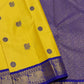 Sunflower Yellow and Royal Violet Handwoven Pure Silk Kanjeevaram Saree with Silk Thread Mayil Chakram Butta