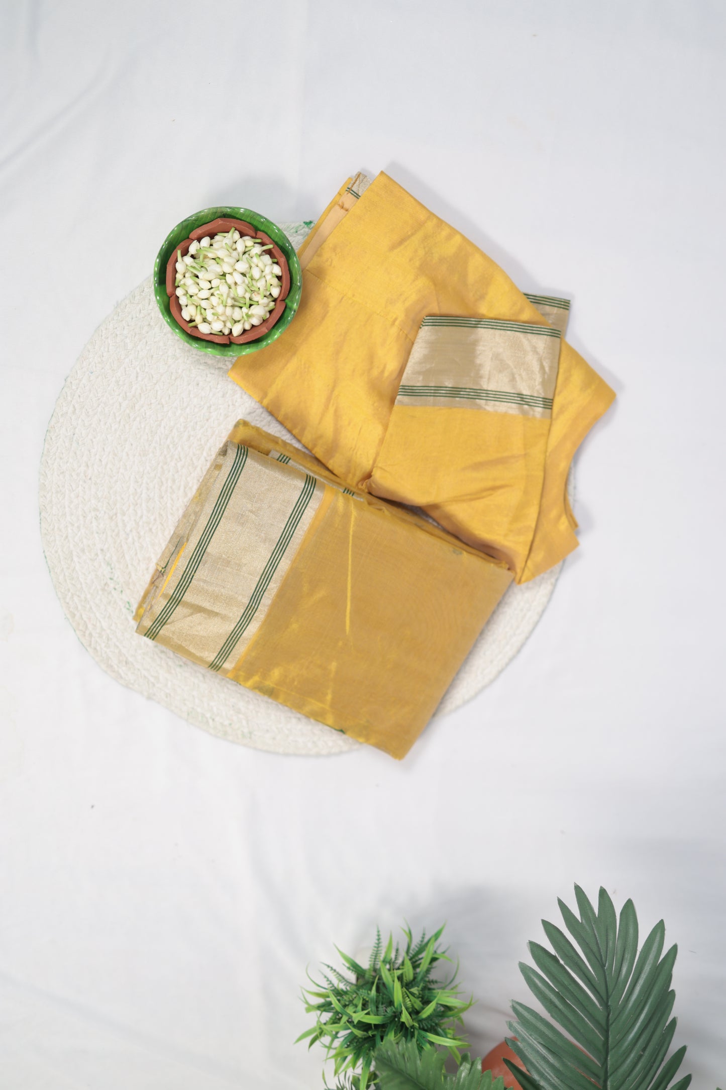 Pure silk Chanderi sunflower yellow with green meena and green border
