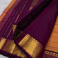 Kanjeevaram pure silk saree in sunset orange double shade with richly woven purple pallu