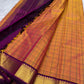 Handwoven Kanjivaram korvai saree in sunset orange shot colour with fine kattam checks