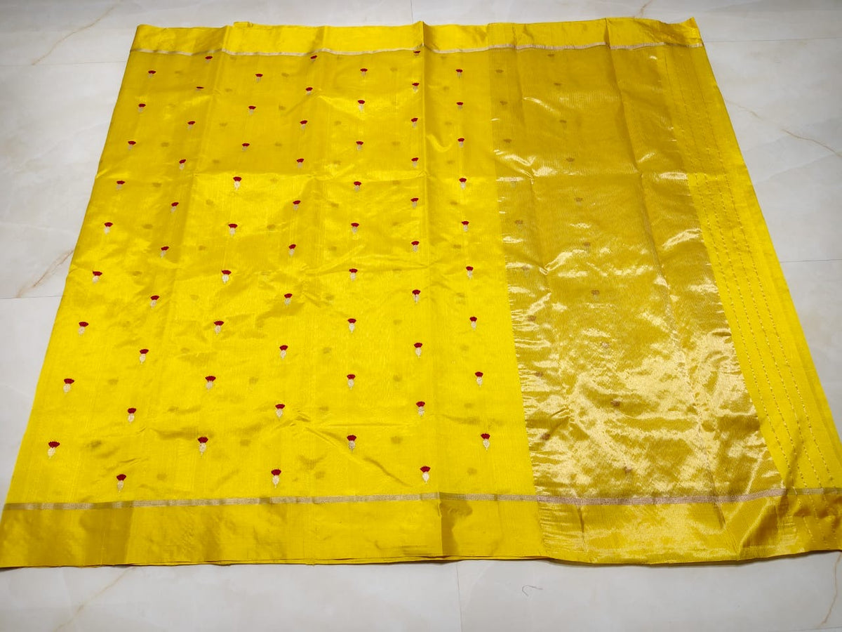 Sunshine yellow Pattu Silk Chanderi saree by Idam Living