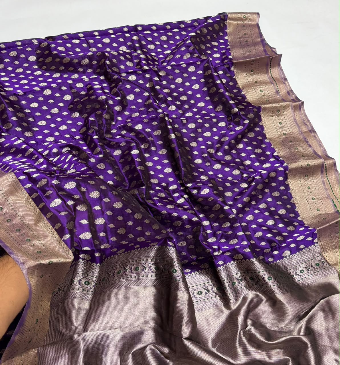 Imperial-purple Chanderi saree by Idam Living with antique-silver border