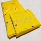 Sunshine yellow Pattu Silk Chanderi saree with ruby-red buttas