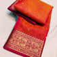 Gold zari butta detail on tangerine orange Chanderi Katan silk saree