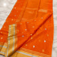 Luminous orange Chanderi silk saree with elegant gold zari detailing