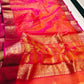 Tangerine orange and rani pink Pure Silk Chanderi saree in Katan silk, full saree view