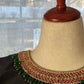 Front view of Tanjore black kemp embroidered silk cotton blouse with jewelry-style detailing