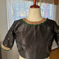 Black silk cotton Tanjore designer blouse with hand-set kemp stone embroidery inspired by temple jewelry