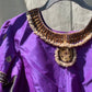 Detail of purple silk Tanjore Treasure blouse showing hand embroidery and long-lasting kemp stones