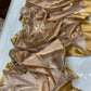 Taupe Chanderi saree with gold-toned and red motif details