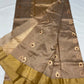 Taupe Pure Silk Chanderi saree with metallic motifs
