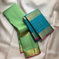 Teal Blue Handwoven Pure Silk Kanjipuram Zari Kattam Saree with Gold Zari Bird Motif Border