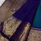 Deep purple vanasringaram border with gold zari forest motifs on teal shot colour Kanchipuram saree — Idam Living