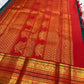Peacock blue KanchiPattu saree folded to show Korvai body-border interlocking and red contrast