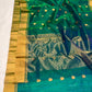 Teal and gold floral Chanderi silk saree with luminous peacock blue-green body