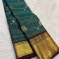 Handwoven teal green and chocolate brown Pure Silk Kancheepuram saree