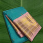 Kanchipuram silk saree in lagoon blue with blush pink border Korvai weave folded view