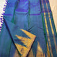 Peacock Teal Pure Silk KanchiPattu Ettukol Saree - front view