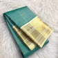 Aqua Teal Pure Silk saree with scattered gold zari buttas and Warm Ivory Korvai border