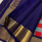 Teal Red and Grey Handwoven Pure Silk Kancheepuram Saree with Paalum Pazhamum Checks and Navy Border
