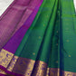 Deep magenta korvai mayil peacock border on teal shot colour Kanchipuram pure silk saree — Idam Living