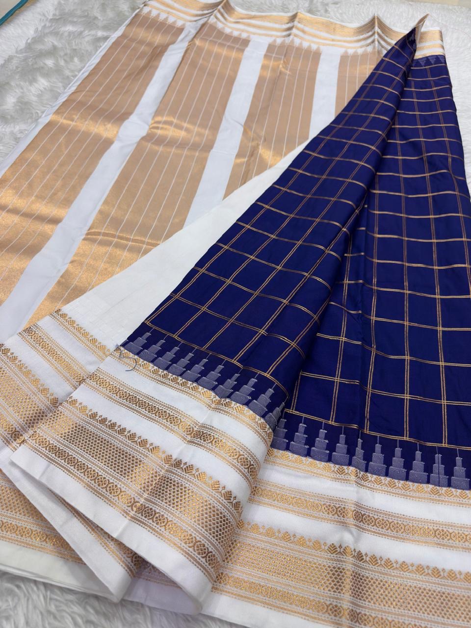 Handwoven lightweight Arani saree with antique gold traditional zari