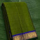 Temple olive green handwoven pure silk Kanjivaram saree with royal blue yaanai border – Idam Living