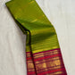 Thulir pachai Pure Silk Kanchipuram Vairaoosi saree with luminous zari stripes and pink contrast border.