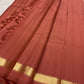 Terracotta pure silk Kanjipuram saree body with fine linear zari, body view