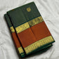Cinnamon terracotta border with silk thread and gold zari on bottle green vairaoosi saree — Idam Living