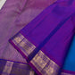 Close view of purple pallu with dense zari woven texture and a wide zari woven border panel on a Kanchipuram silk saree.
