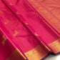 Deep pink handwoven pure silk Kanjivaram Zari Kattam saree with deer motifs and gold zari border — Idam Living